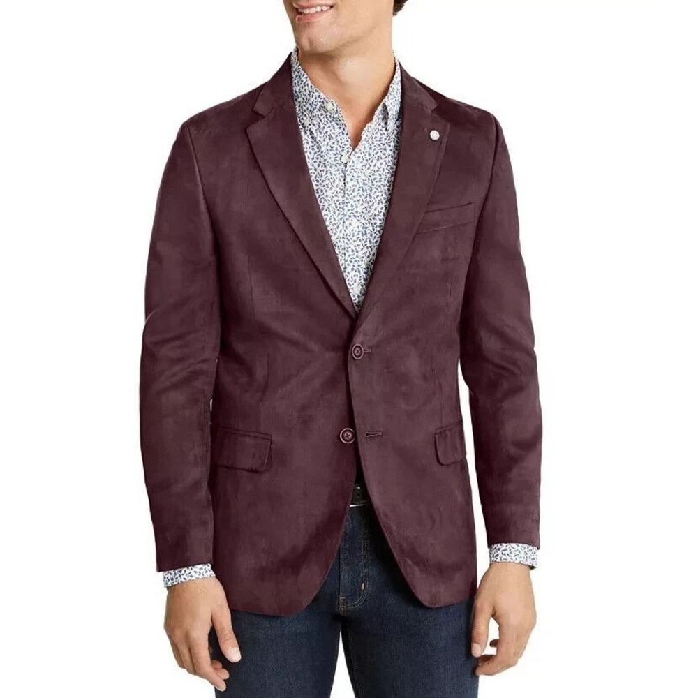 Nautica Men's Modern-Fit Faux-Suede Blazer Sport Coat Jacket Size 42L Burgundy